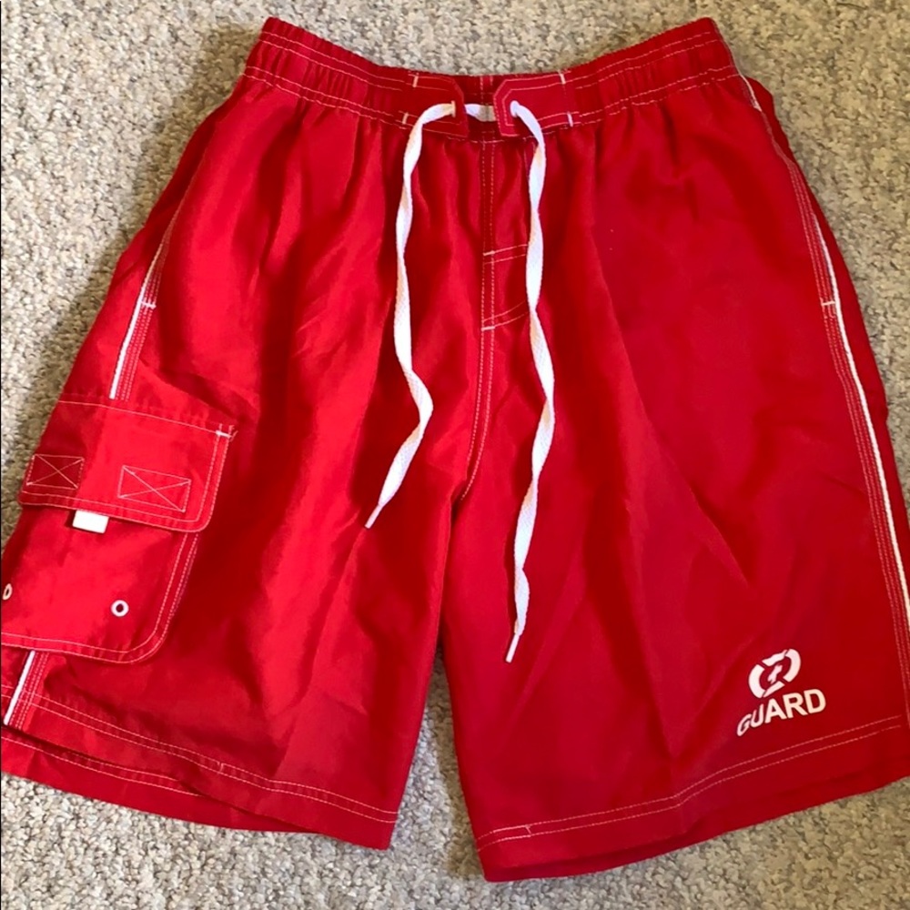 Red lifeguard swim shorts